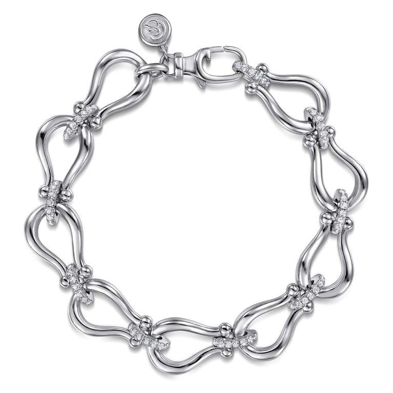 Strides - 925 Sterling Silver Bujukan Beaded Stirrup White Sapphire Link Chain Bracelet - Shot 1
