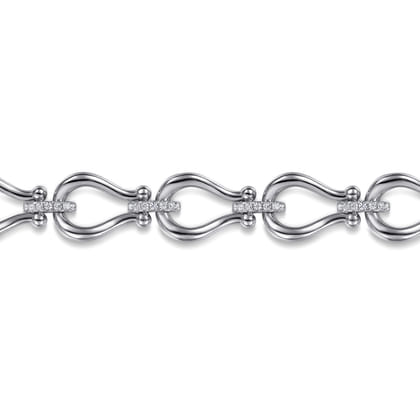 Strides - 925 Sterling Silver Bujukan Beaded Stirrup White Sapphire Link Chain Bracelet