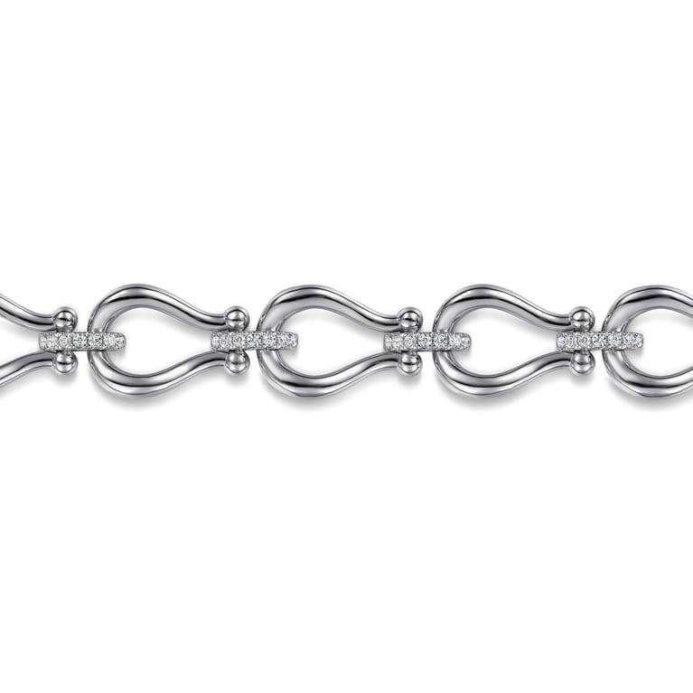 Strides - 925 Sterling Silver Bujukan Beaded Stirrup White Sapphire Link Chain Bracelet - Shot 2