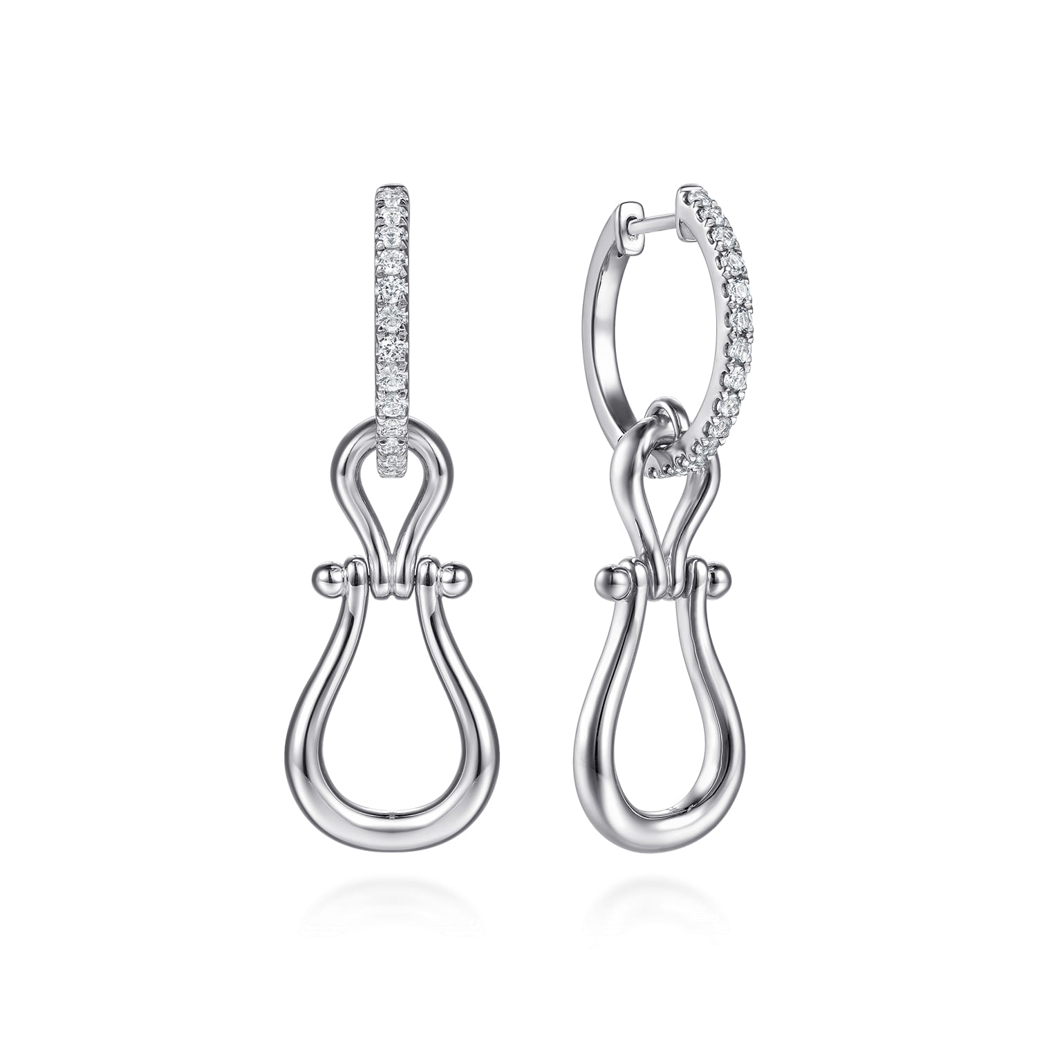 Strides - 925 Sterling Silver Bujukan Stirrup White Sapphire Huggie Drop Earrings - Shot 1
