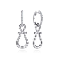 Strides - 925 Sterling Silver Bujukan Stirrup White Sapphire Huggie Drop Earrings