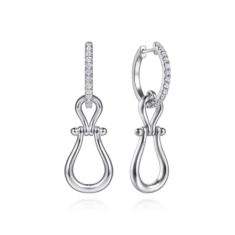 Strides - 925 Sterling Silver Bujukan Stirrup White Sapphire Huggie Drop Earrings - Shot 1