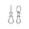 Strides - 925 Sterling Silver Bujukan Stirrup White Sapphire Huggie Drop Earrings