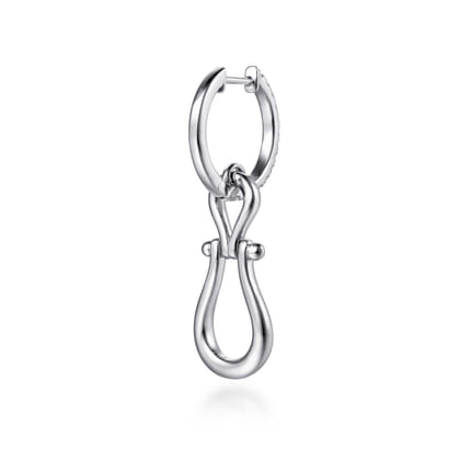 Strides - 925 Sterling Silver Bujukan Stirrup White Sapphire Huggie Drop Earrings