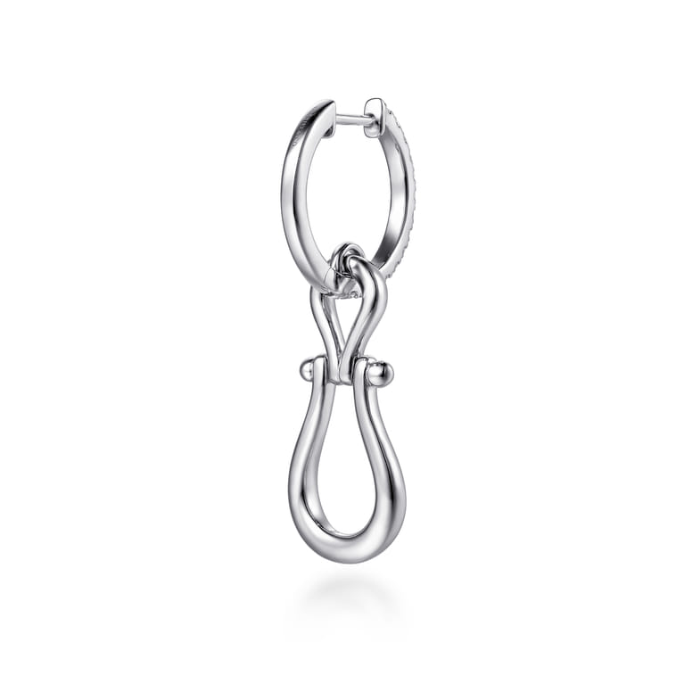 Strides - 925 Sterling Silver Bujukan Stirrup White Sapphire Huggie Drop Earrings - Shot 2