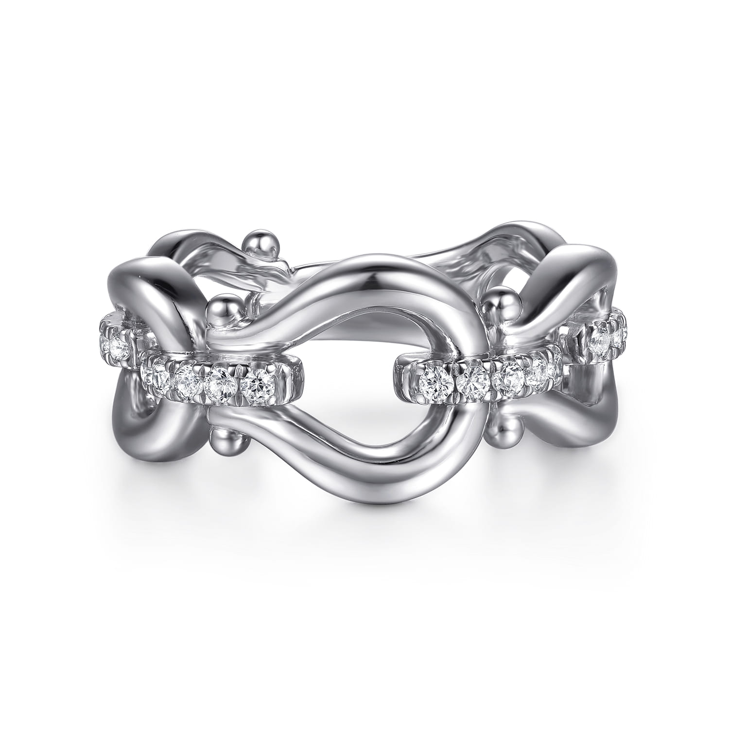 Strides - 925 Sterling Silver Bujukan Stirrup White Sapphire Link Chain Ring - Shot 1