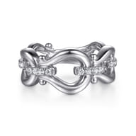 Strides - 925 Sterling Silver Bujukan Stirrup White Sapphire Link Chain Ring