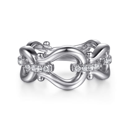 Strides - 925 Sterling Silver Bujukan Stirrup White Sapphire Link Chain Ring