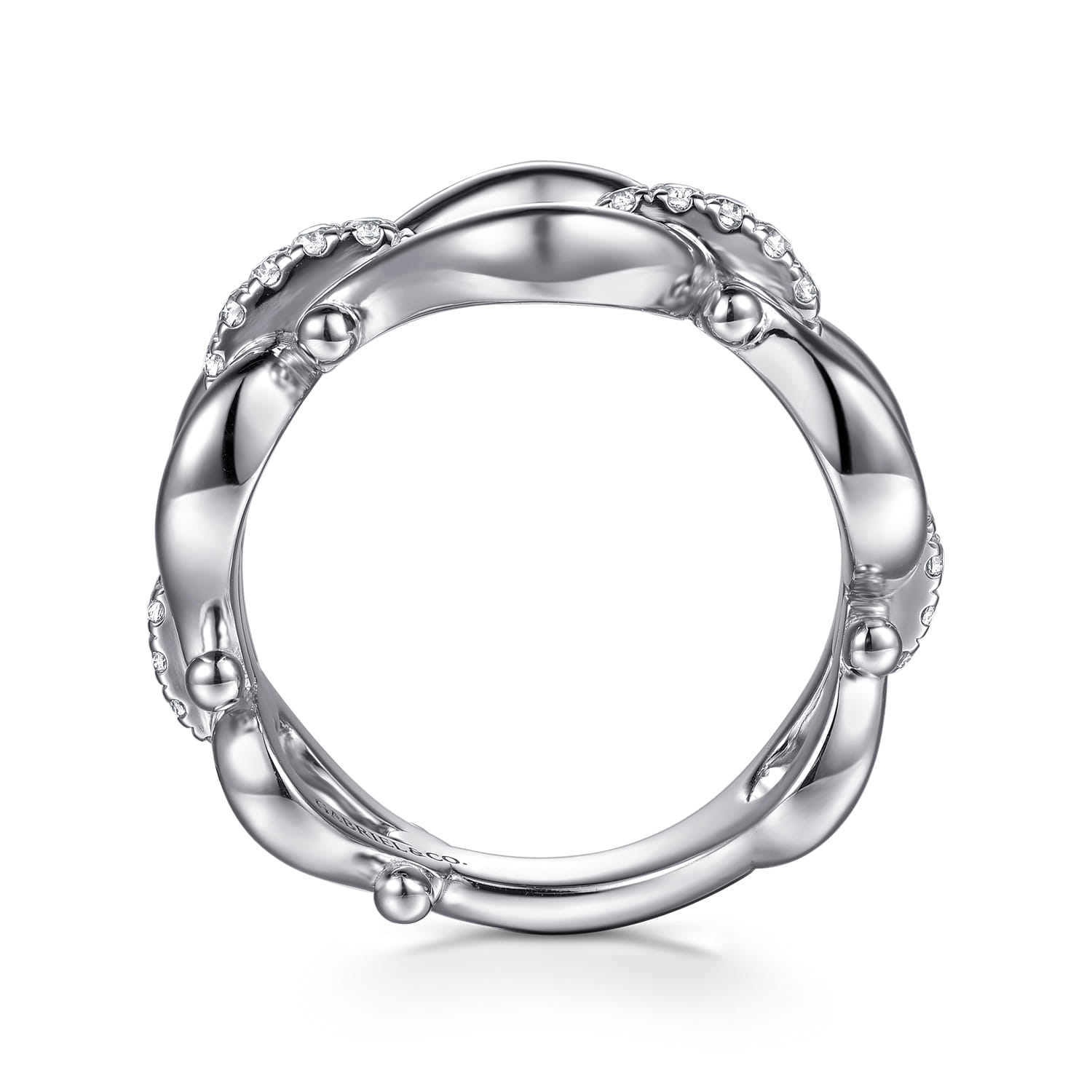 Strides - 925 Sterling Silver Bujukan Stirrup White Sapphire Link Chain Ring - Shot 2