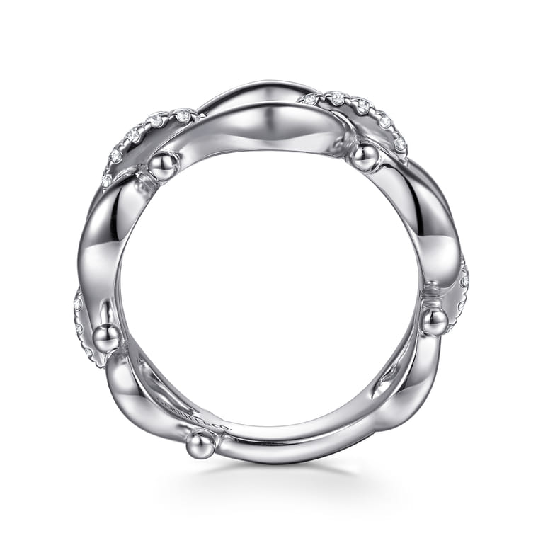 Strides - 925 Sterling Silver Bujukan Stirrup White Sapphire Link Chain Ring - Shot 2