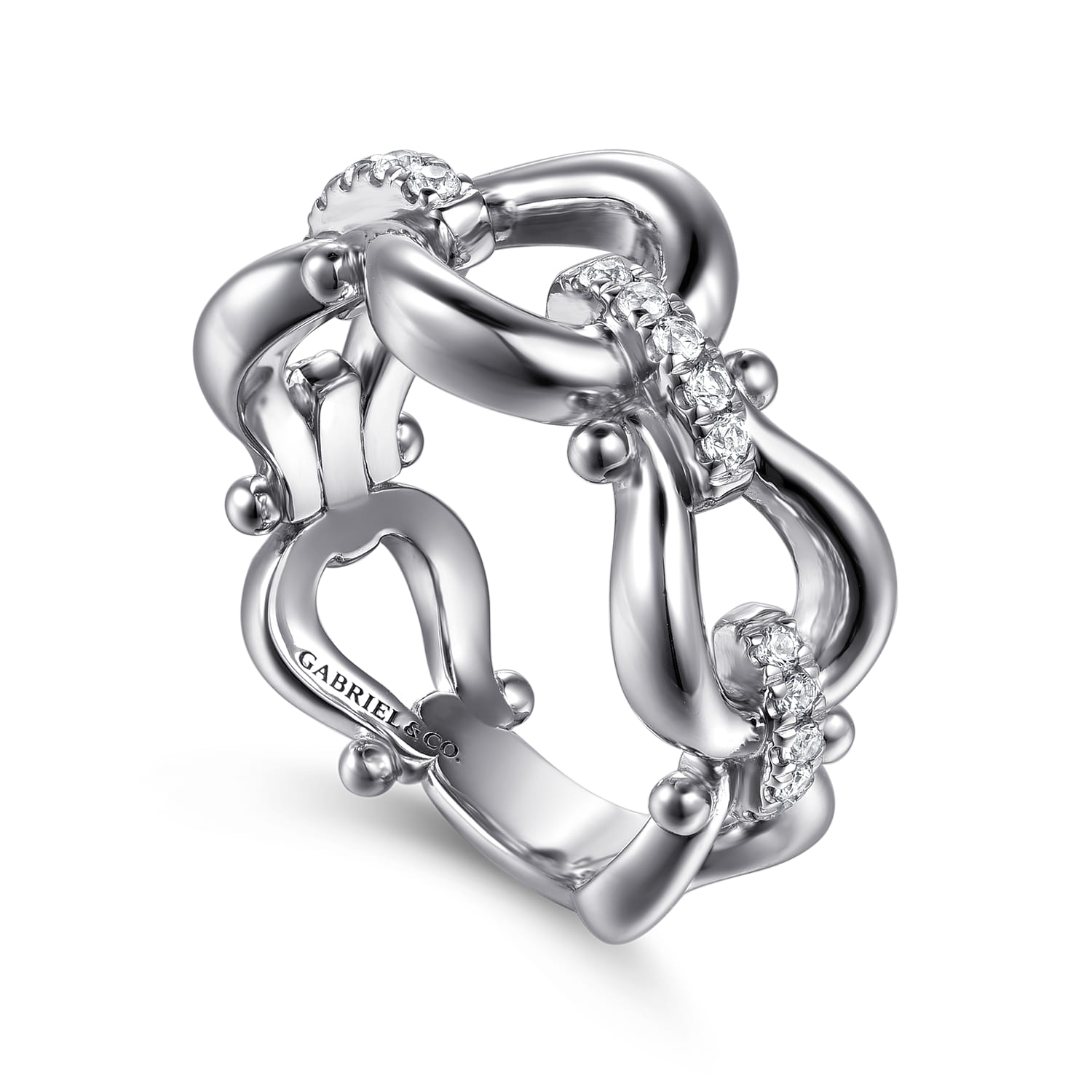 Strides - 925 Sterling Silver Bujukan Stirrup White Sapphire Link Chain Ring - Shot 3
