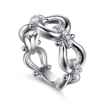 Strides - 925 Sterling Silver Bujukan Stirrup White Sapphire Link Chain Ring