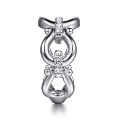 Strides - 925 Sterling Silver Bujukan Stirrup White Sapphire Link Chain Ring