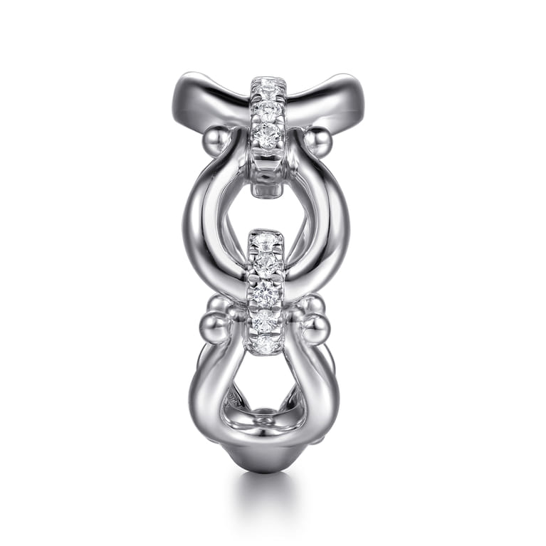 Strides - 925 Sterling Silver Bujukan Stirrup White Sapphire Link Chain Ring - Shot 4