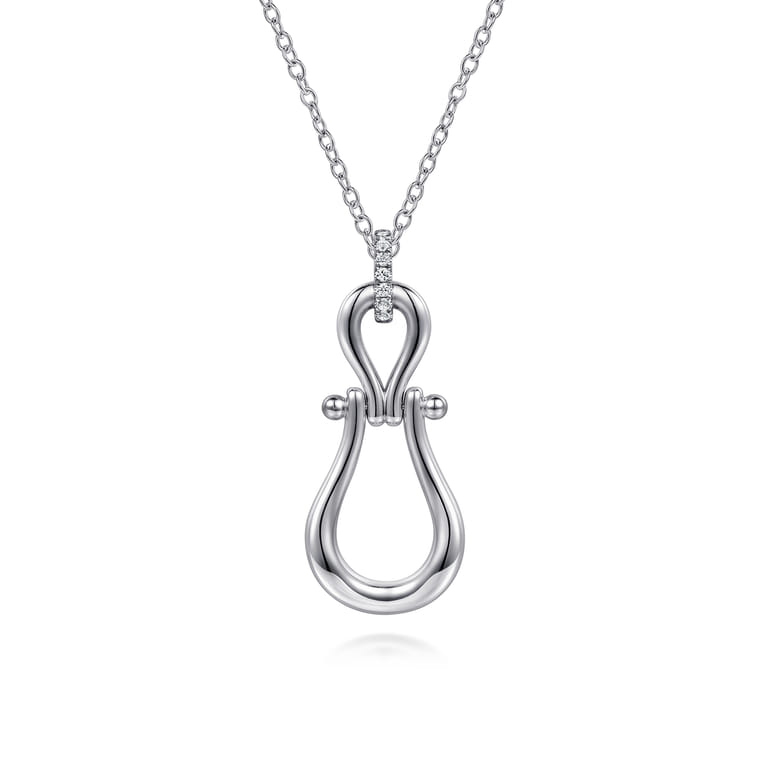 Strides - 925 Sterling Silver Bujukan Stirrup White Sapphire Pendant Necklace - Shot 1