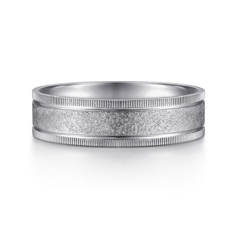 Stuart - 14K White Gold 6mm - Men's Wedding Band in Sandblast Finish - Shot 1