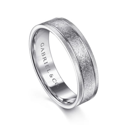 Stuart - 14K White Gold 6mm - Men's Wedding Band in Sandblast Finish
