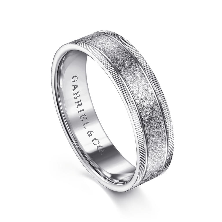 Stuart - 14K White Gold 6mm - Men's Wedding Band in Sandblast Finish - Shot 3