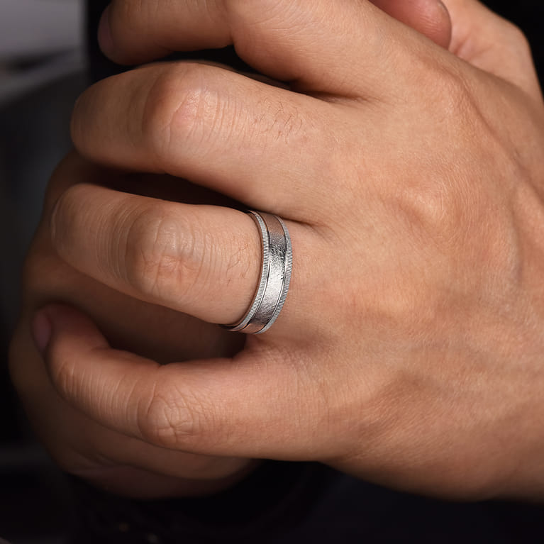 Stuart - 14K White Gold 6mm - Men's Wedding Band in Sandblast Finish - Shot 5
