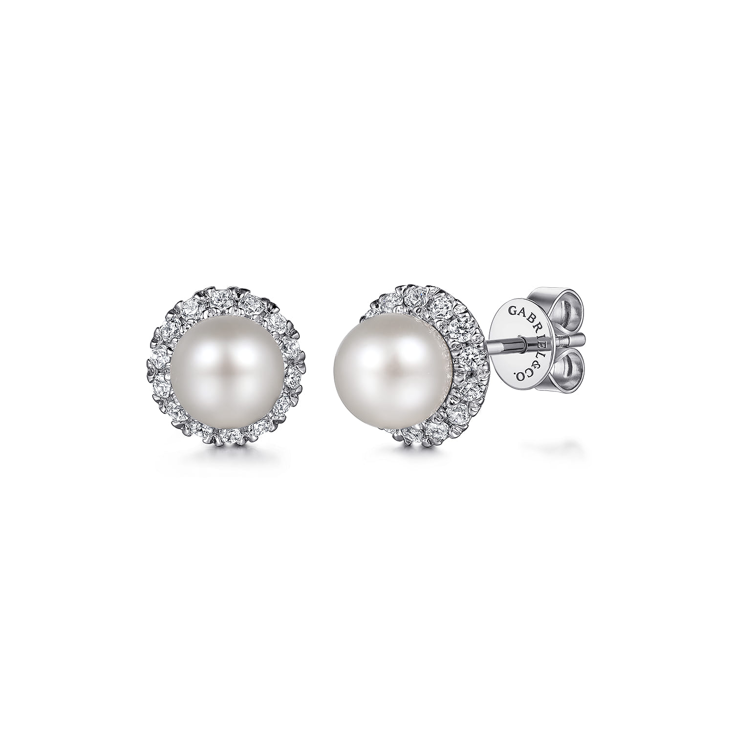 Stud Earrings 14K White Gold Diamond and Pearl 0.14ct - 0.14 ct - Shot 1