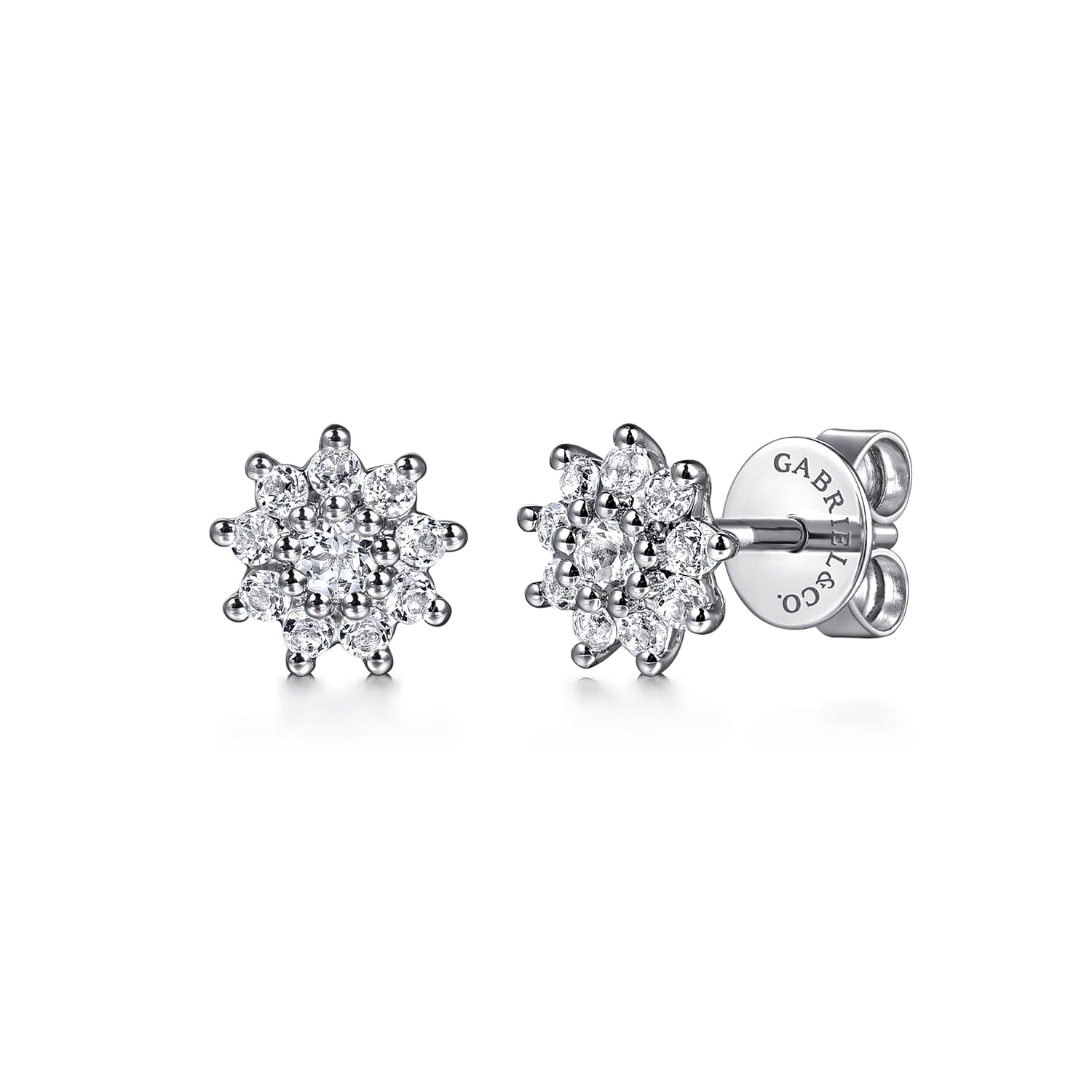 Stud Earrings 14K White Gold White Sapphire - Shot 1