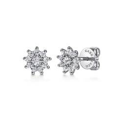 Stud Earrings 14K White Gold White Sapphire