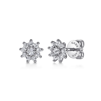 Stud Earrings 14K White Gold White Sapphire