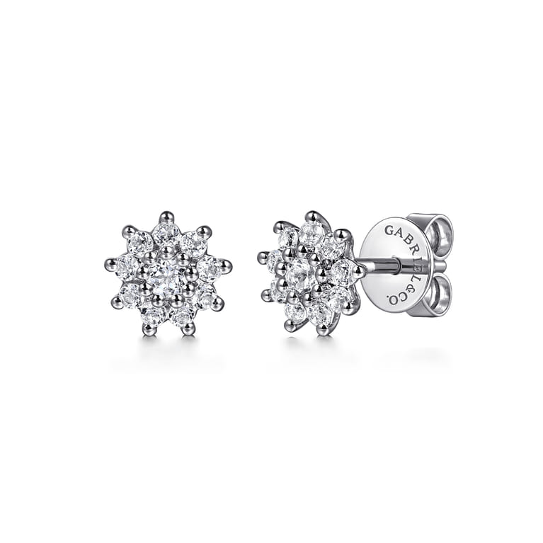 Stud Earrings 14K White Gold White Sapphire - Shot 1