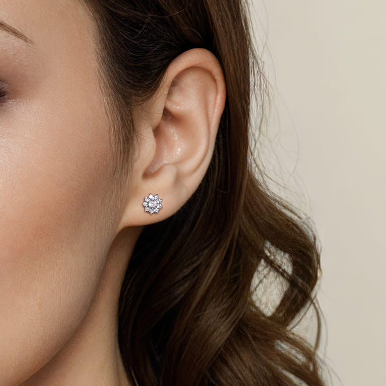 Stud Earrings 14K White Gold White Sapphire - Shot 4