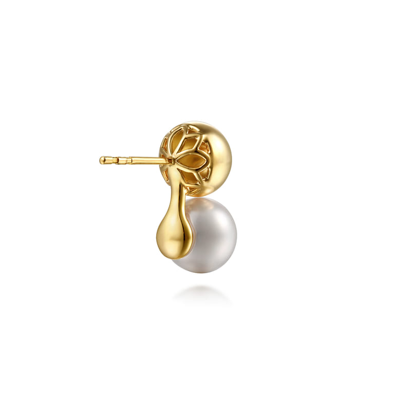 Stud Earrings 14K Yellow Gold Bujukan Pearl Studs - Shot 2
