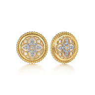 Stud Earrings 14K Yellow Gold Diamond and White Mother of Pearl 0.13ct Bujukan