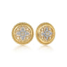 Stud Earrings 14K Yellow Gold Diamond and White Mother of Pearl 0.13ct Bujukan - 0.13 ct