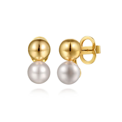 Stud Earrings 14K Yellow Gold Pearl Bujukan