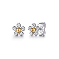 Stud Earrings 14K Yellow Gold and 925 Sterling Silver Diamond 0.1ct