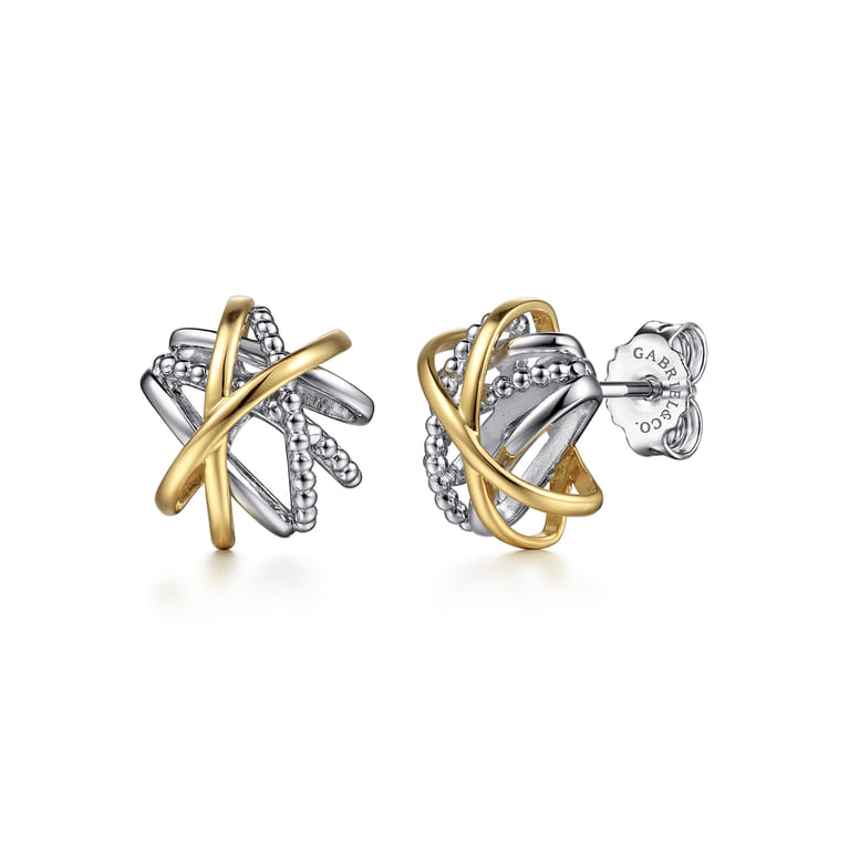 Stud Earrings 14K Yellow Gold and 925 Sterling Silver - Shot 1