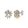 Stud Earrings 14K Yellow Gold and 925 Sterling Silver