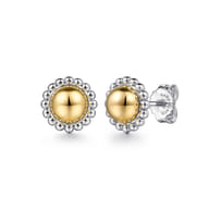 Stud Earrings 14K Yellow Gold and 925 Sterling Silver