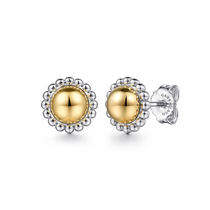 Stud Earrings 14K Yellow Gold and 925 Sterling Silver