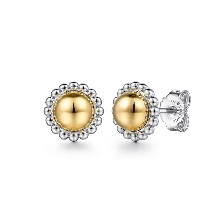 Stud Earrings 14K Yellow Gold and 925 Sterling Silver - Shot 1