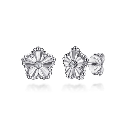 Stud Earrings 925 Sterling Silver Diamond 0.03ct Bujukan