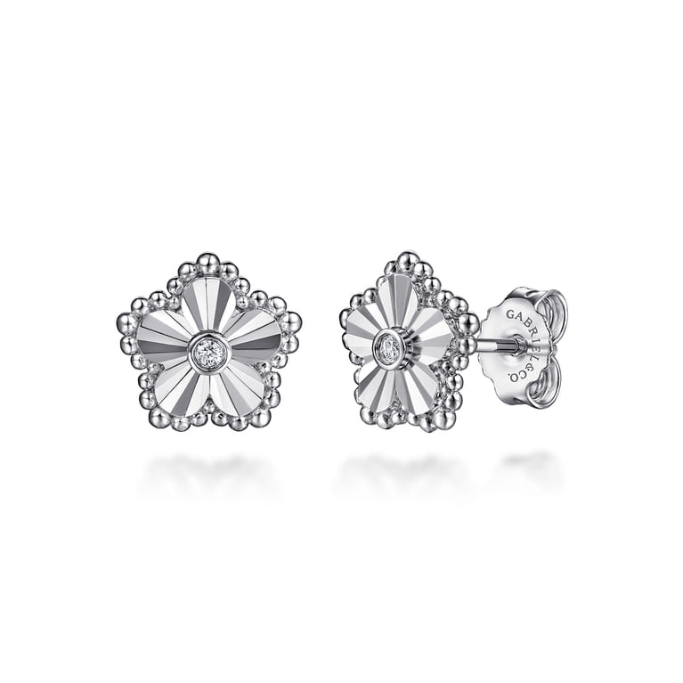 Stud Earrings 925 Sterling Silver Diamond 0.03ct Bujukan - 0.03 ct - Shot 1