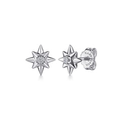 Stud Earrings 925 Sterling Silver Diamond 0.04ct