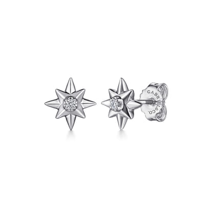 Stud Earrings 925 Sterling Silver Diamond 0.04ct