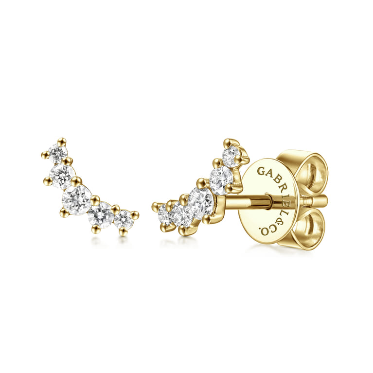 Stud Earrings Ear Climber 14K Yellow Gold Diamond 0.2ct - 0.2 ct - Shot 1