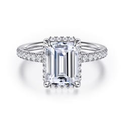 Suede - 14K White Gold Emerald Cut Hidden Halo Diamond Engagement Ring