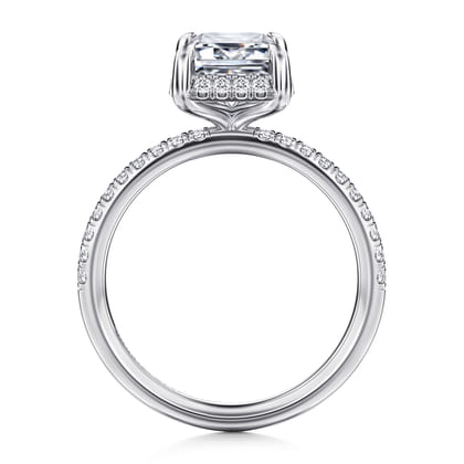 Suede - 14K White Gold Emerald Cut Hidden Halo Diamond Engagement Ring
