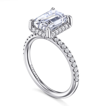 Suede - 14K White Gold Emerald Cut Hidden Halo Diamond Engagement Ring