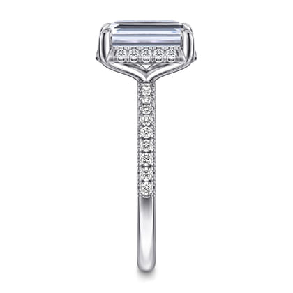 Suede - 14K White Gold Emerald Cut Hidden Halo Diamond Engagement Ring