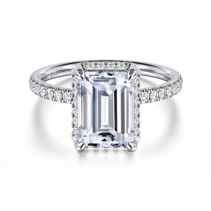 Suede - 14K White Gold Emerald Cut Hidden Halo Diamond Engagement Ring