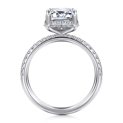 Suede - 14K White Gold Emerald Cut Hidden Halo Diamond Engagement Ring